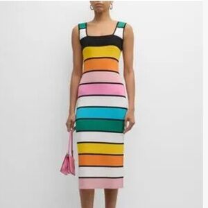 Elie Tahari Georgia Striped Knit Multicolor Midi Dress NWT